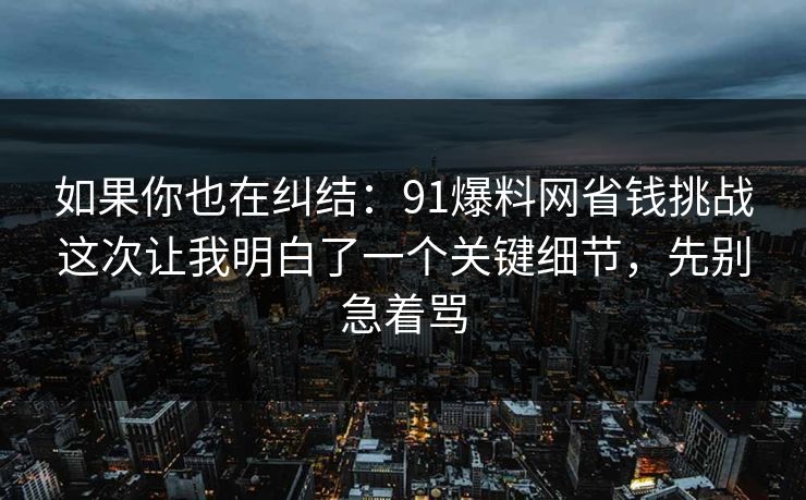 如果你也在纠结：91爆料网省钱挑战这次让我明白了一个关键细节，先别急着骂  第1张