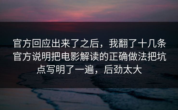 官方回应出来了之后，我翻了十几条官方说明把电影解读的正确做法把坑点写明了一遍，后劲太大  第1张