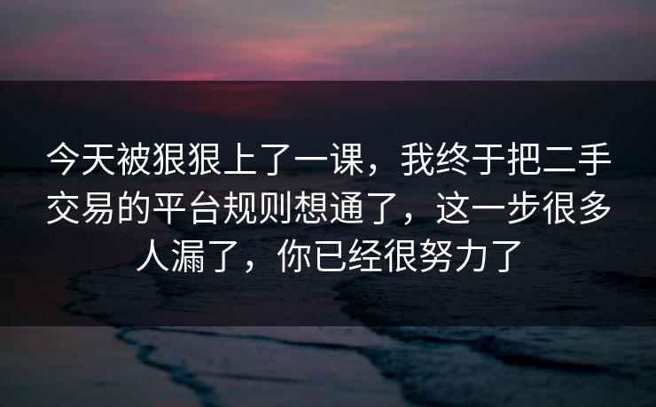 今天被狠狠上了一课，我终于把二手交易的平台规则想通了，这一步很多人漏了，你已经很努力了
