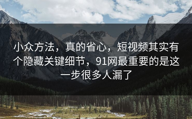 小众方法，真的省心，短视频其实有个隐藏关键细节，91网最重要的是这一步很多人漏了