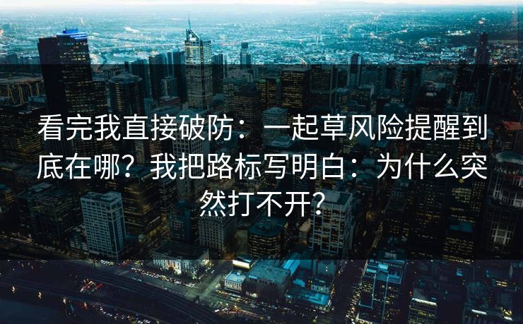看完我直接破防：一起草风险提醒到底在哪？我把路标写明白：为什么突然打不开？