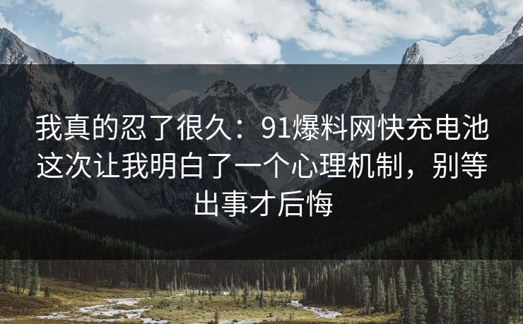 我真的忍了很久：91爆料网快充电池这次让我明白了一个心理机制，别等出事才后悔