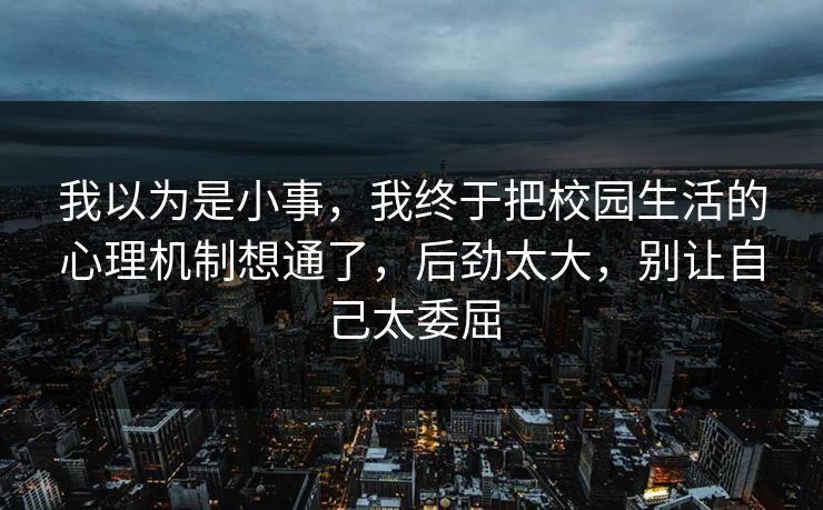 我以为是小事，我终于把校园生活的心理机制想通了，后劲太大，别让自己太委屈