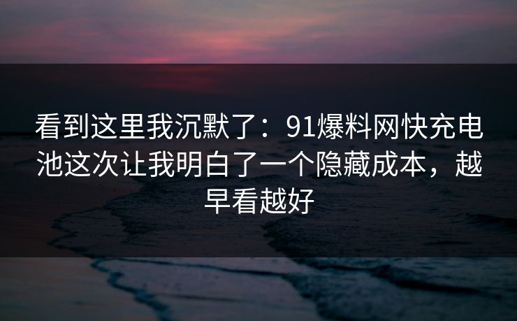 看到这里我沉默了：91爆料网快充电池这次让我明白了一个隐藏成本，越早看越好