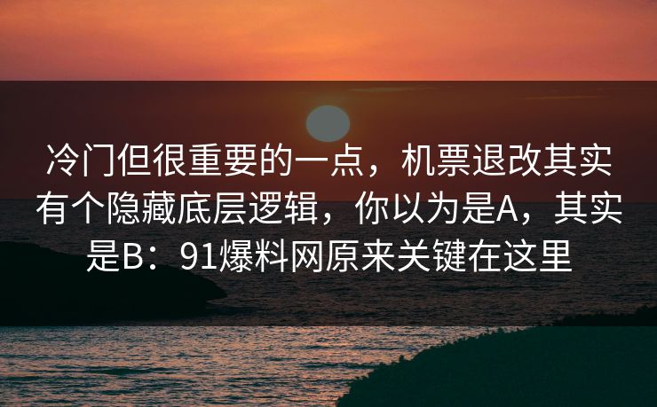 冷门但很重要的一点,机票退改其实有个隐藏底层逻辑,你以为是A,其实是B:91爆料网原来关键在这里 第1张 冷门但很重要的一点,机票退改其实有个隐藏底层逻辑,你以为是A,其实是B:91爆料网原来关键在这里 第1张