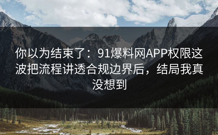 你以为结束了:91爆料网APP权限这波把流程讲透合规边界后,结局我真没想到 你以为结束了:91爆料网APP权限这波把流程讲透合规边界后,结局我真没想到