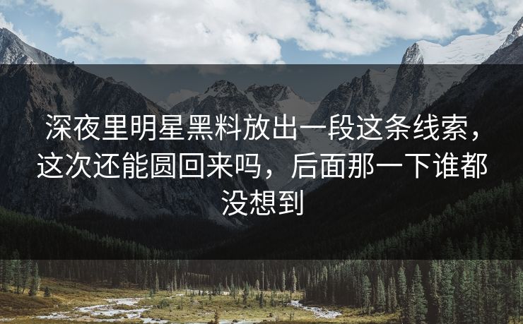 深夜里明星黑料放出一段这条线索,这次还能圆回来吗,后面那一下谁都没想到 第1张 深夜里明星黑料放出一段这条线索,这次还能圆回来吗,后面那一下谁都没想到 第1张
